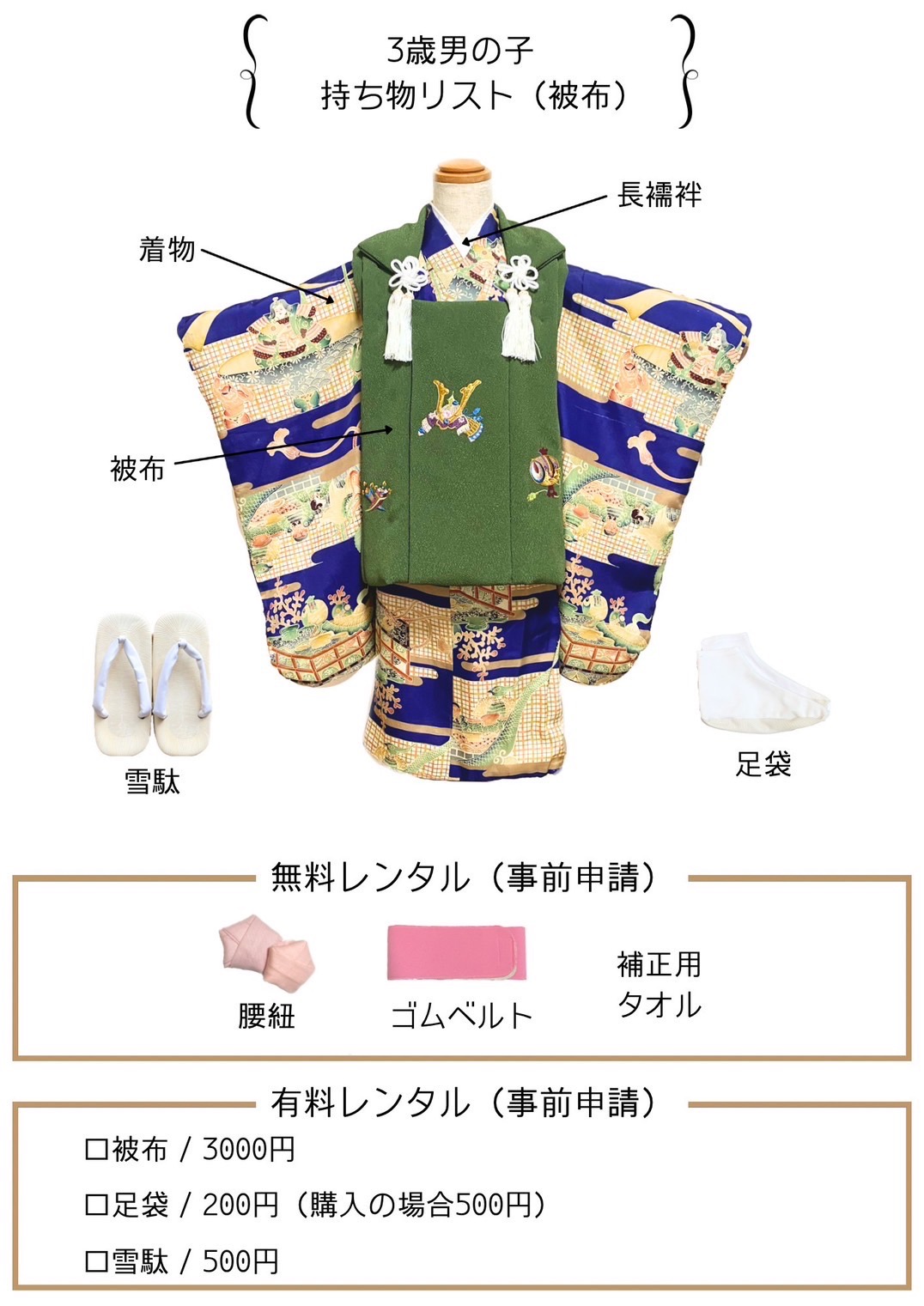 3歳男の子 七五三 着物持ち込み 持ち物リスト（被布）