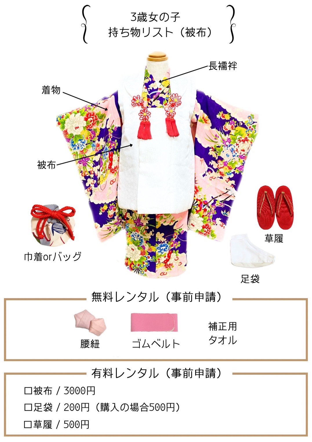 3歳女の子 七五三 着物持ち込み 持ち物リスト（被布）